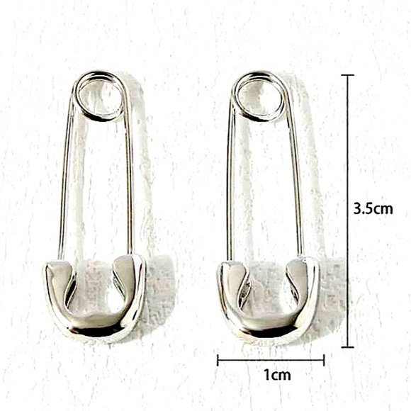 NEW 16K WHITE GOLD PLATED SAFETY PIN EARRINGS - Picture 3 of 4